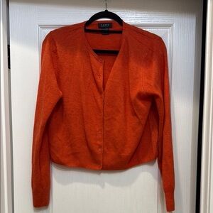 Forte Cashmere Orange Classic Knit Cropped Cardigan NWOT